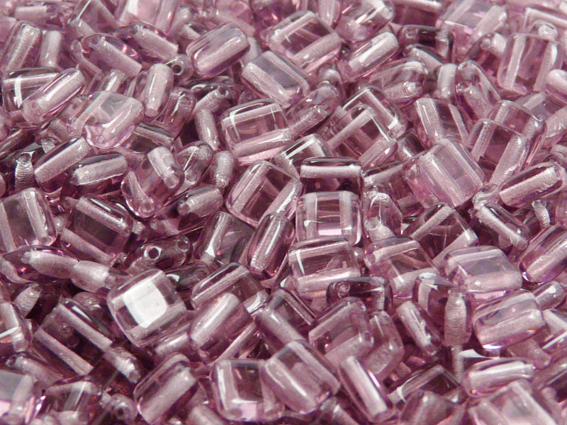 40 pcs 2-hole Tile Pressed Beads, 6x6x3mm, Amethyst, Czech Glass