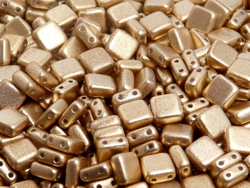 40 pcs 2-hole Tile Pressed Beads, 6x6x3mm, Aztec Gold (Crystal Bronze Pale Gold) (ab Grade), Czech Glass