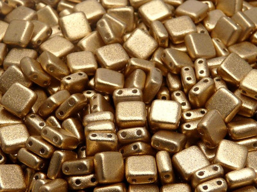 40 pcs 2-hole Tile Pressed Beads, 6x6x3mm, Aztec Gold (Crystal Bronze Pale Gold) (ab Grade), Czech Glass