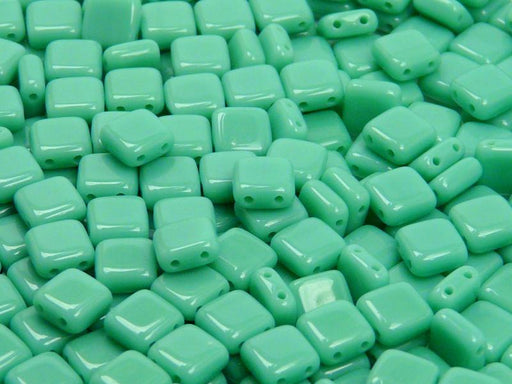 40 pcs 2-hole Tile Pressed Beads, 6x6x3mm, Opaque Turquoise Green, Czech Glass