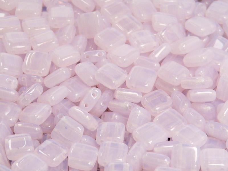 40 pcs 2-hole Tile Pressed Beads, 6x6x3mm, Pink Opal, Czech Glass
