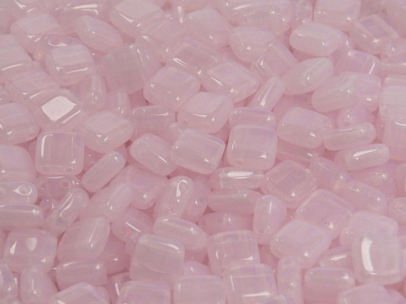 40 pcs 2-hole Tile Pressed Beads, 6x6x3mm, Pink Opal, Czech Glass