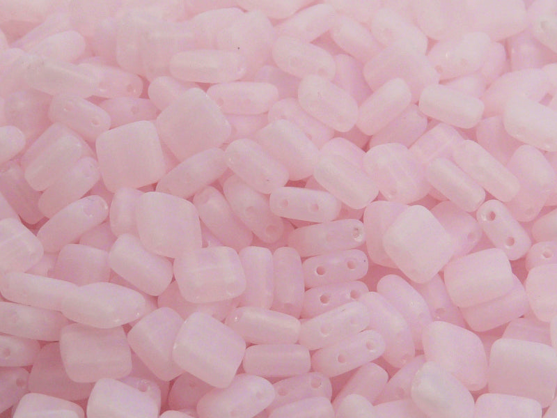 40 pcs 2-hole Tile Pressed Beads, 6x6x3mm, Pink Opal Matte, Czech Glass