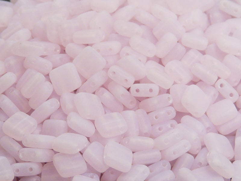 40 pcs 2-hole Tile Pressed Beads, 6x6x3mm, Pink Opal Matte, Czech Glass