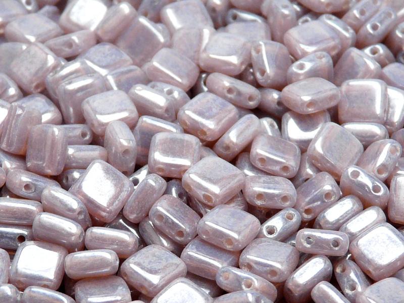 40 pcs 2-hole Tile Pressed Beads, 6x6x3mm, Violet Opal White Luster, Czech Glass