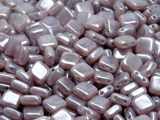 40 pcs 2-hole Tile Pressed Beads, 6x6x3mm, Violet Opal White Luster, Czech Glass