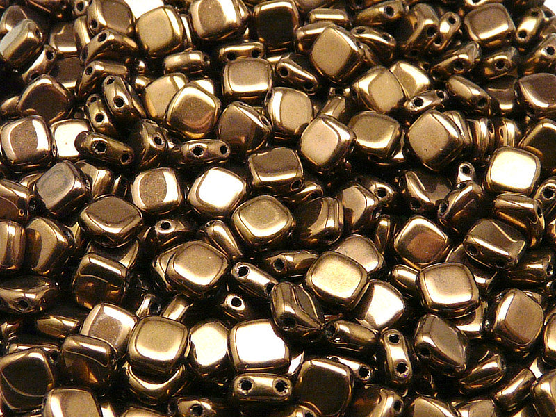 40 pcs 2-hole Tile Pressed Beads, 6x6x3mm, Jet Bronze Luster, Czech Glass