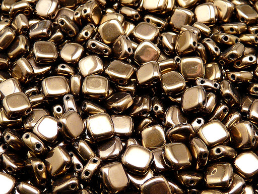 40 pcs 2-hole Tile Pressed Beads, 6x6x3mm, Jet Bronze Luster, Czech Glass
