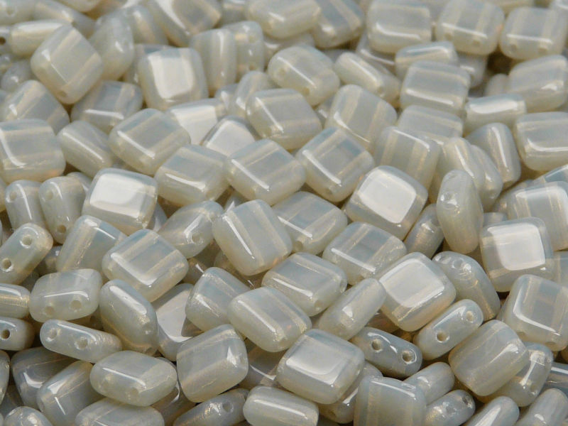 40 pcs 2-hole Tile Pressed Beads, 6x6x3mm, Gray Opal, Czech Glass