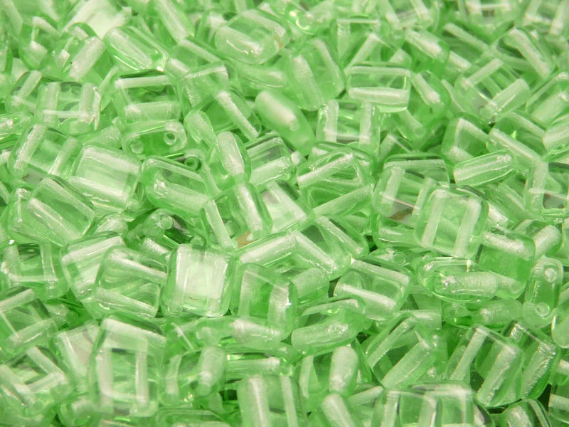 40 pcs 2-hole Tile Pressed Beads, 6x6x3mm, Peridot Green, Czech Glass