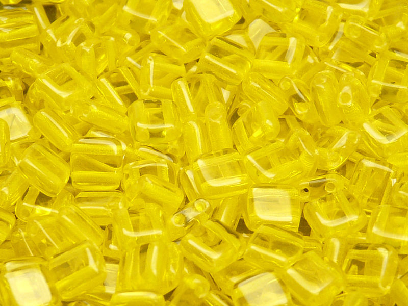 40 pcs 2-hole Tile Pressed Beads, 6x6x3mm, Amber, Czech Glass