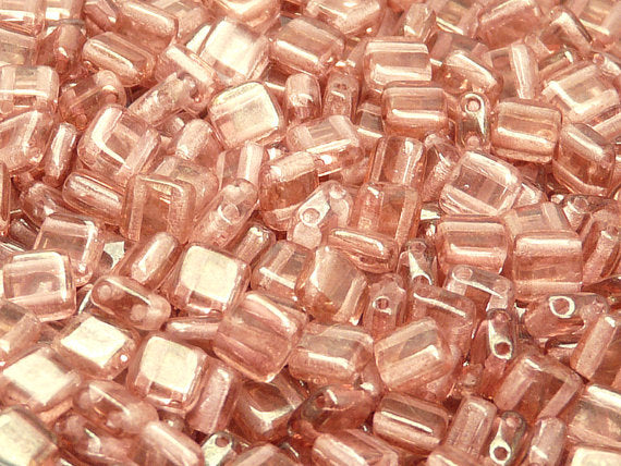 40 pcs 2-hole Tile Pressed Beads, 6x6x3mm, Crystal Red Luster, Czech Glass