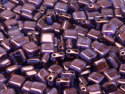 40 pcs 2-hole Tile Pressed Beads, 6x6x3mm, Crystal Vega Luster, Czech Glass