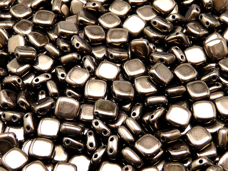 40 pcs 2-hole Tile Pressed Beads, 6x6x3mm, Jet Copper Luster, Czech Glass
