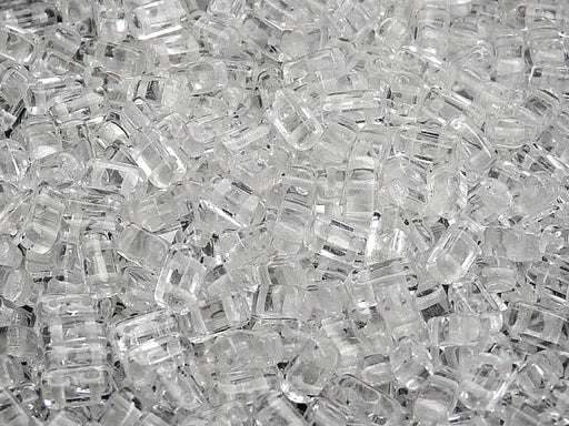 40 pcs 2-hole Tile Pressed Beads, 6x6x3mm, Crystal Clear, Czech Glass