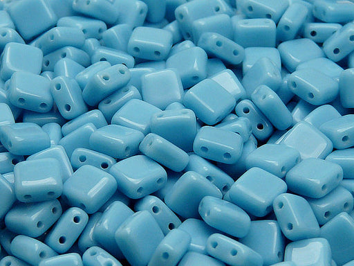 40 pcs 2-hole Tile Pressed Beads, 6x6x3mm, Opaque Turquoise Blue, Czech Glass