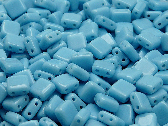 40 pcs 2-hole Tile Pressed Beads, 6x6x3mm, Opaque Turquoise Blue, Czech Glass