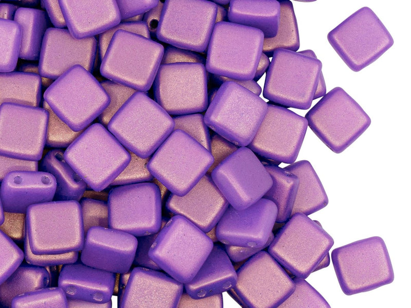 Tile Beads 6x6x3 mm, 2 Holes, Gold Shine Orchid, Czech Glass