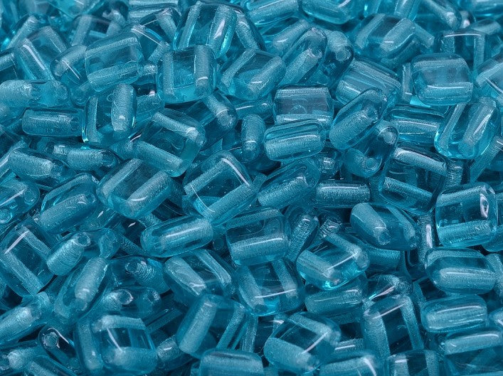 Tile Beads 6x6x3 mm, 2 Holes, Aquamarine Blue, Czech Glass