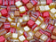 Tile Beads 6x6 mm, 2 Holes, Mix Amber Red-Orange Topaz, Czech Glass