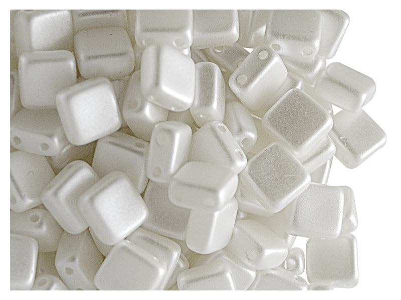 40 pcs 2-hole Tile Pressed Beads, 6x6x3mm, Pastel White, Czech Glass