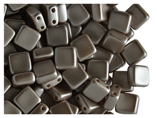 40 pcs 2-hole Tile Pressed Beads, 6x6x3mm, Pastel Light Brown/CoCo, Czech Glass