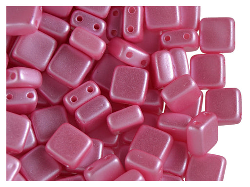 40 pcs 2-hole Tile Pressed Beads, 6x6x3mm, Pastel Pink, Czech Glass