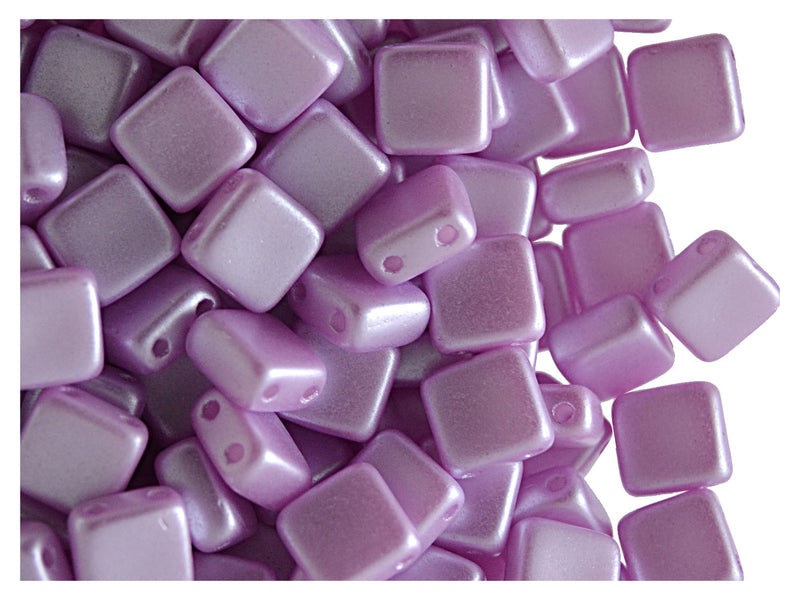 40 pcs 2-hole Tile Pressed Beads, 6x6x3mm, Pastel Lilac, Czech Glass