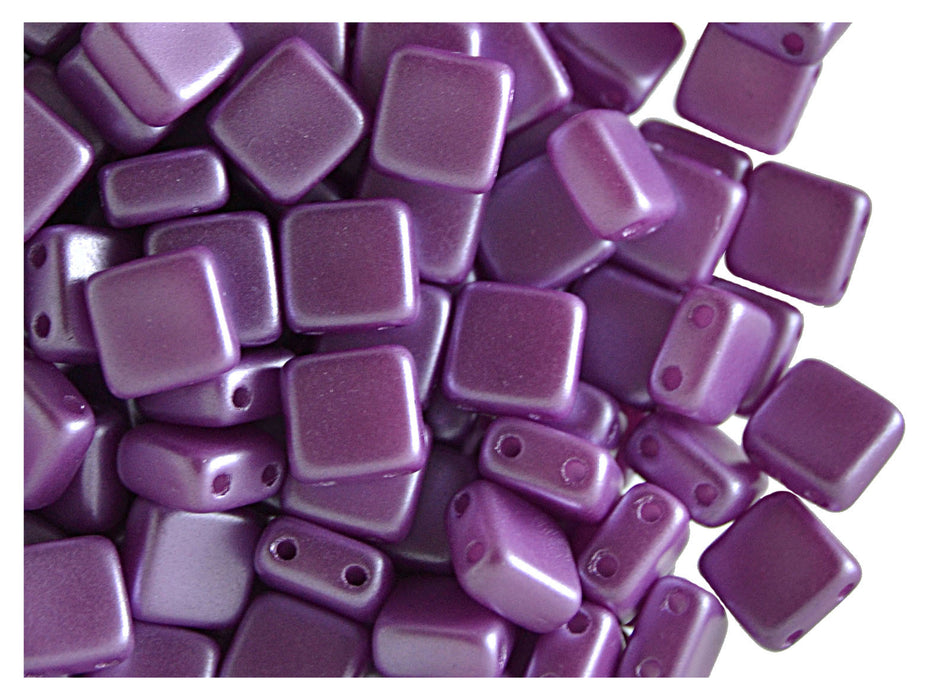 40 pcs 2-hole Tile Pressed Beads, 6x6x3mm, Pastel Dark Lilac, Czech Glass