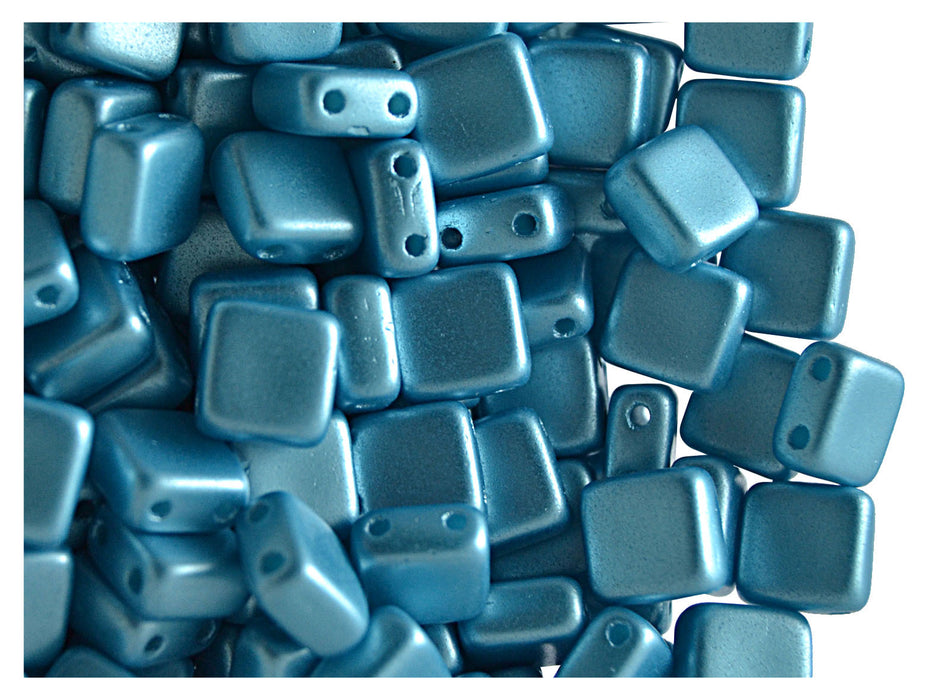 40 pcs 2-hole Tile Pressed Beads, 6x6x3mm, Pastel Aqua, Czech Glass