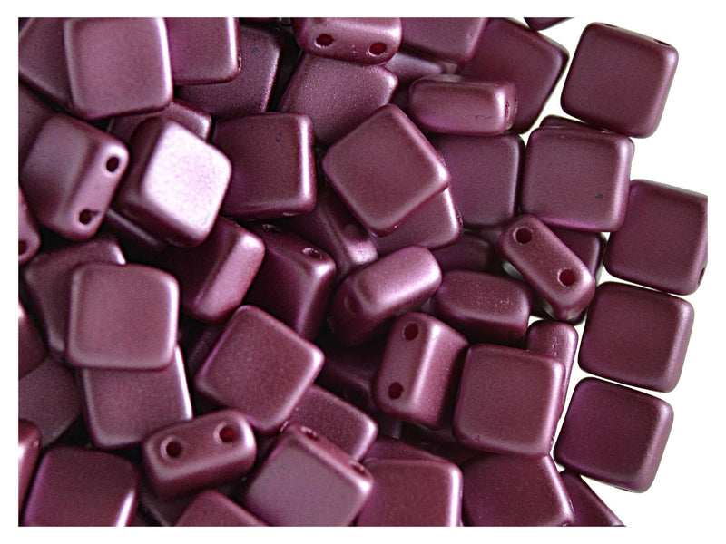 40 pcs 2-hole Tile Pressed Beads, 6x6x3mm, Pastel Burgundy, Czech Glass