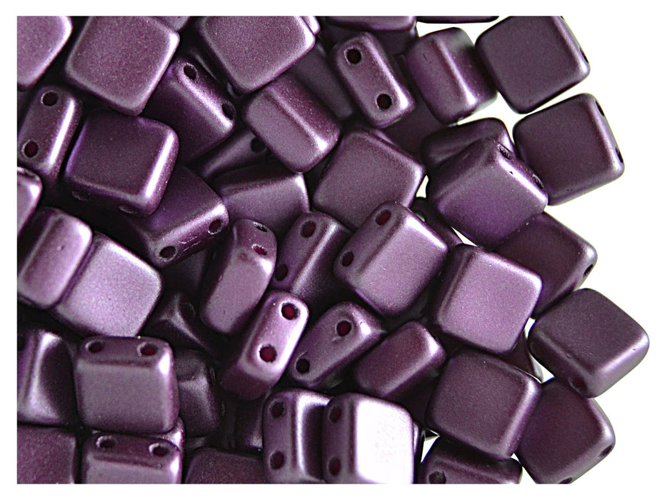 40 pcs 2-hole Tile Pressed Beads, 6x6x3mm, Pastel Bordeaux, Czech Glass