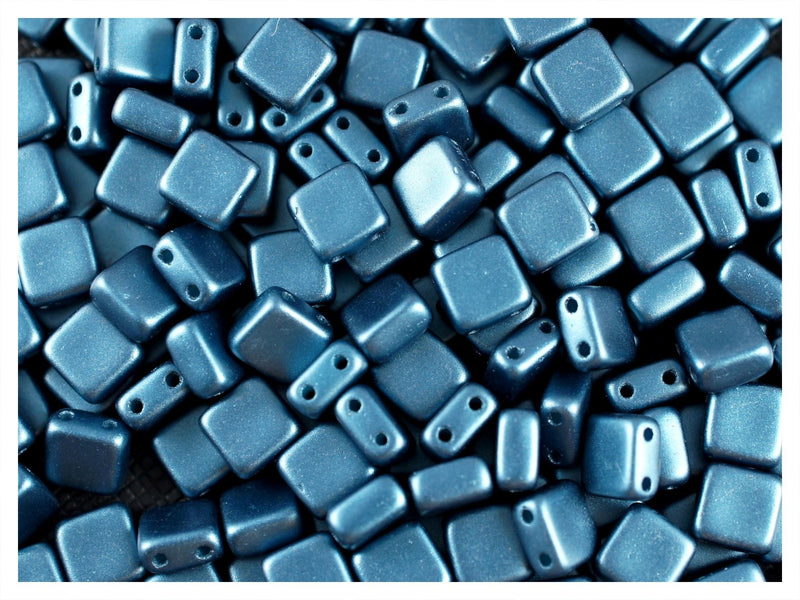 40 pcs 2-hole Tile Pressed Beads, 6x6x3mm, Pastel Petrol, Czech Glass