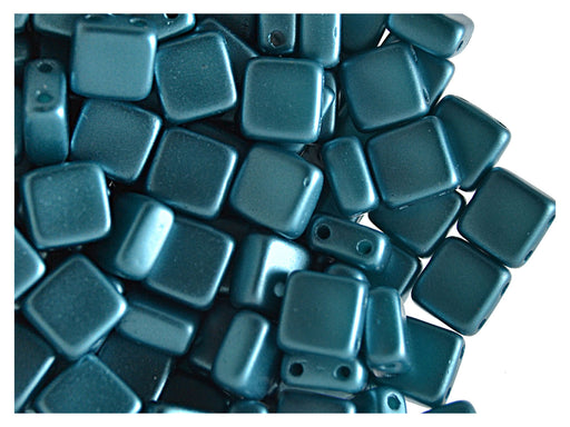 40 pcs 2-hole Tile Pressed Beads, 6x6x3mm, Pastel Emerald, Czech Glass