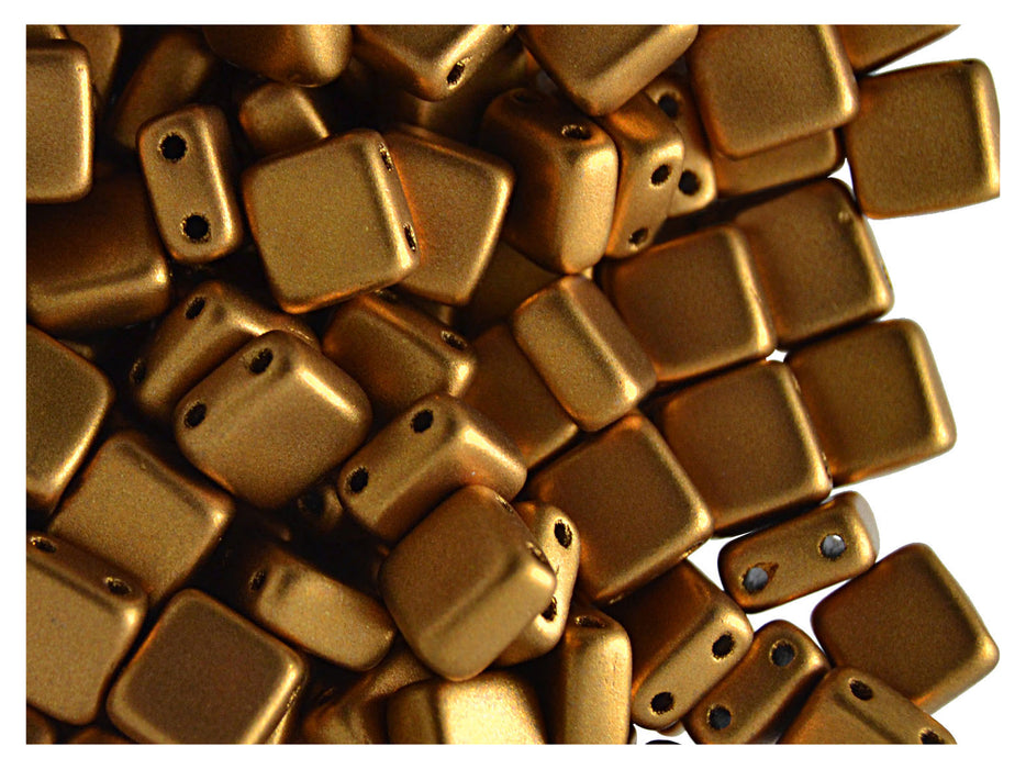 40 pcs 2-hole Tile Pressed Beads, 6x6x3mm, Terra Metallic Bronze, Czech Glass