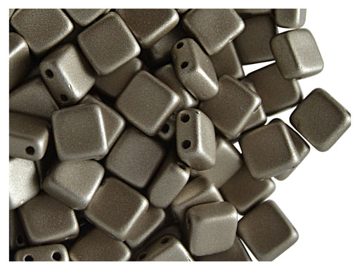 40 pcs 2-hole Tile Pressed Beads, 6x6x3mm, Terra Metallic Gray Brown, Czech Glass
