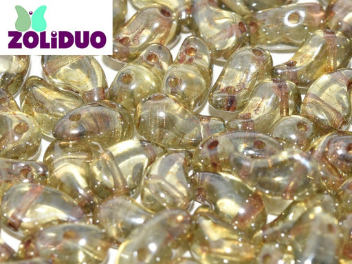 20 pcs 2-hole ZoliDuo® Left Pressed Beads, 5x8mm, Crystal Lazure Green, Czech Glass