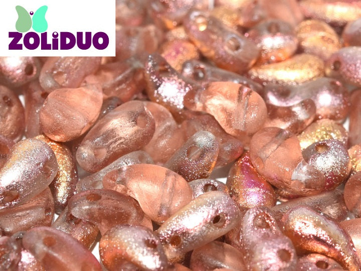 20 pcs 2-hole ZoliDuo® Left Pressed Beads, 5x8mm, Crystal Etching Sunset, Czech Glass
