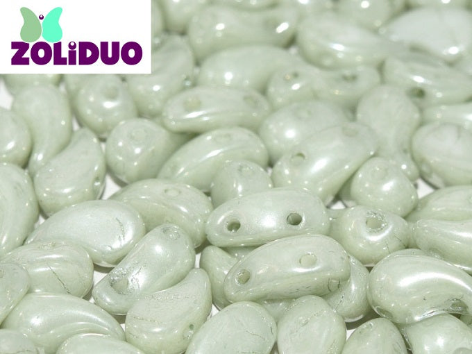 20 pcs 2-hole ZoliDuo® Left Pressed Beads, 5x8mm, Alabaster Light Green Luster, Czech Glass
