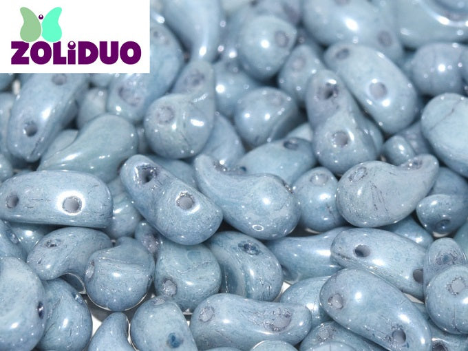 20 pcs 2-hole ZoliDuo® Left Pressed Beads, 5x8mm, Alabaster Blue Luster, Czech Glass