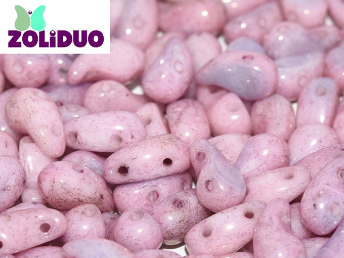 20 pcs 2-hole ZoliDuo® Left Pressed Beads, 5x8mm, Alabaster Lila Luster, Czech Glass