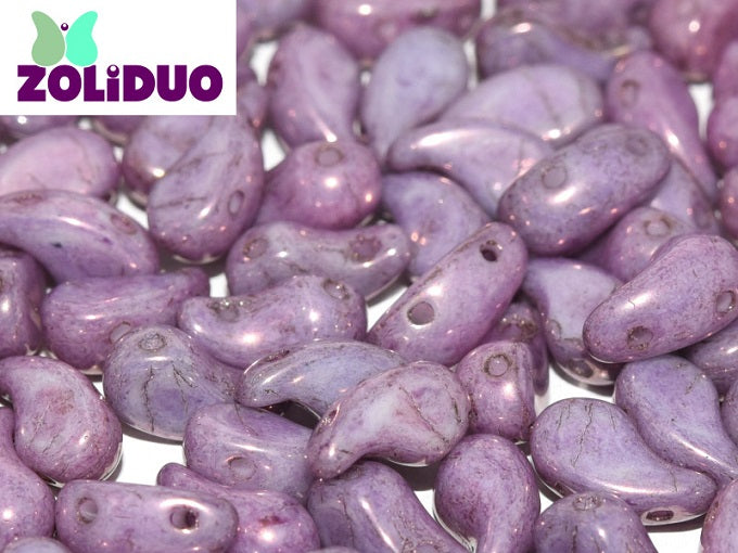 20 pcs 2-hole ZoliDuo® Left Pressed Beads, 5x8mm, Alabaster Vega Luster, Czech Glass