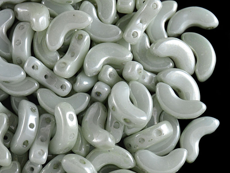 25 pcs Arcos® Par Puca® 3-hole Beads, 5x10mm, Opaque Light Green Ceramic Look, Czech Glass