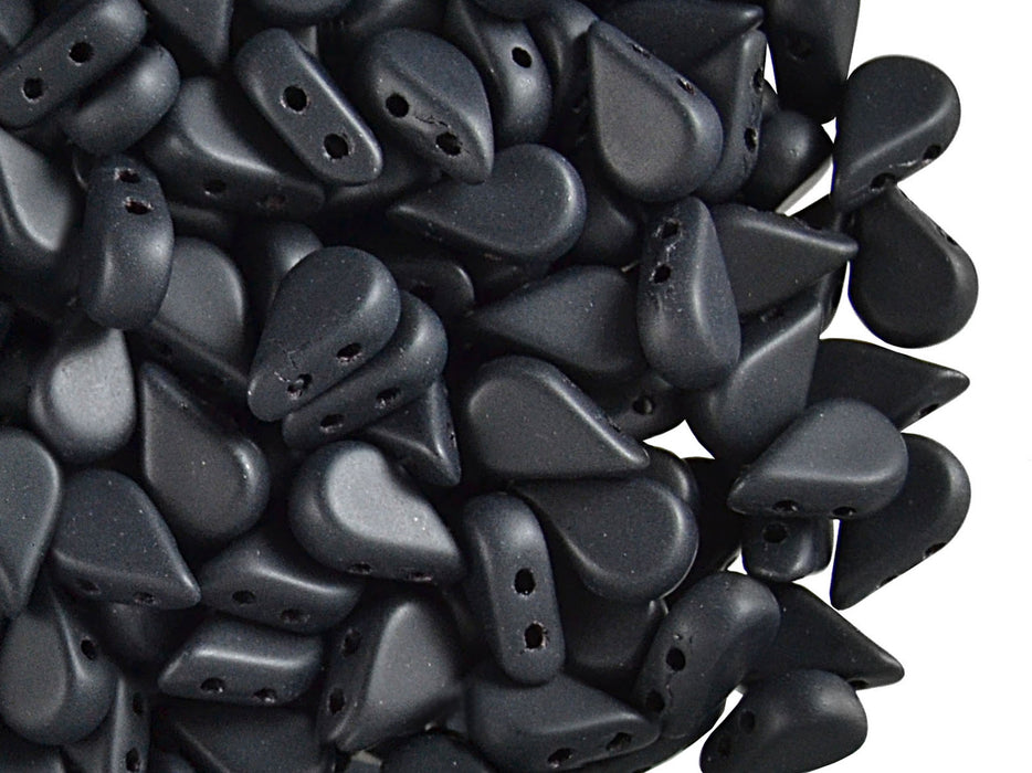 25 pcs Amos® Par Puca® 2-hole Beads, 5x8mm, Jet Black Matte, Czech Glass