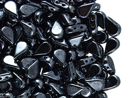 25 pcs Amos® Par Puca® 2-hole Beads, 5x8mm, Jet Hematite (Gray), Czech Glass