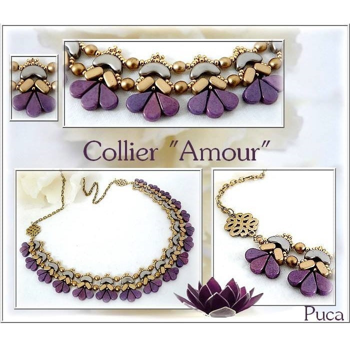 25 pcs Amos® Par Puca® 2-hole Beads, 5x8mm, Opaque Mix Amethyst/Gold Ceramic Look, Czech Glass
