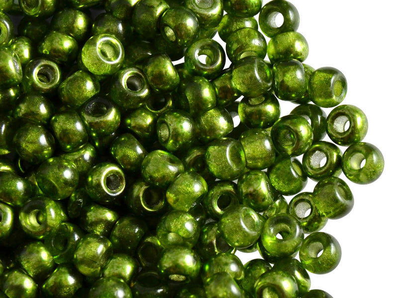 50 pcs Pony Pressed Beads, 2mm Hole, 5.5mm, Semi Apollo Olivine, Czech Glass