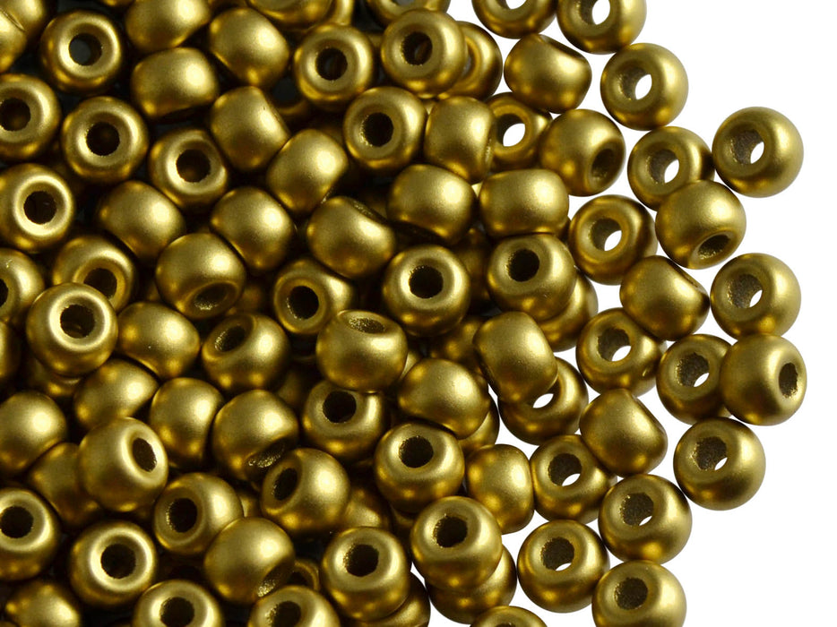 50 pcs Pony Pressed Beads, 2mm Hole, 5.5mm, Terra Metallic Olivine Gold, Czech Glass