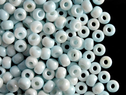 50 pcs Pony Pressed Beads, 2mm Hole, 5.5mm, White Blue Luster, Czech Glass
