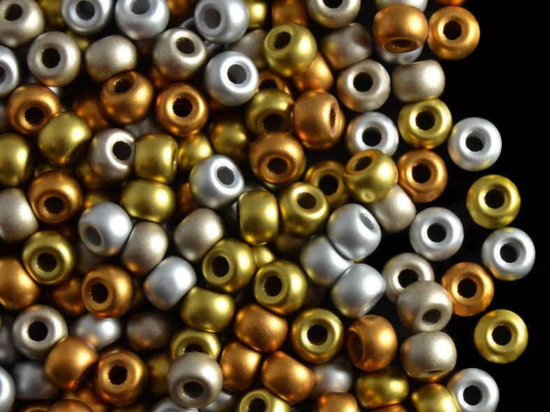 50 pcs Pony Pressed Beads, 2mm Hole, 5.5mm, Terra Metallic Mix, Czech Glass